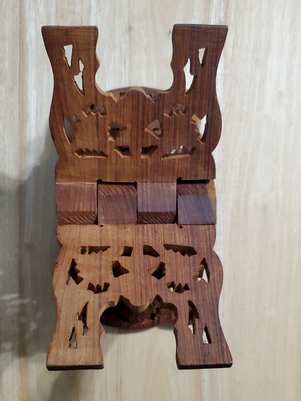 Book Holder Vtg Wood Carved Bible Cookbook Holder